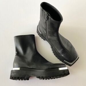 JEFFREY CAMPBELL Devout Square Toe Lug Sole Platform Boot Black Size 6
